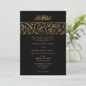 Luxury Floral Gold Black Islamic Wedding 招待状 (スタンド正面)
