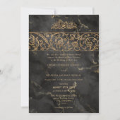 Luxury Floral Gold Black Marble Islamic Wedding 招待状 (正面)