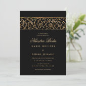 Luxury Floral Gold & Black Nuestra Boda Wedding 招待状 (スタンド正面)