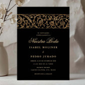 Luxury Floral Gold & Black Nuestra Boda Wedding 招待状