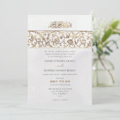 Luxury Floral Gold Cream Islamic Muslim Wedding 招待状 (スタンド正面)