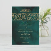 Luxury Floral Gold Green Islamic Muslim Wedding 招待状 (スタンド正面)