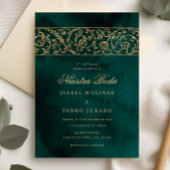 Luxury Floral Gold & Green Nuestra Boda Wedding 招待状