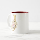 Luxury Floral Gold Letter J Monogram Logo ツートーンマグカップ (正面左)