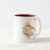 Luxury Floral Gold Letter S Monogram Logo ツートーンマグカップ (正面右)
