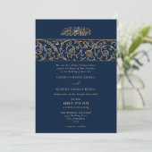 Luxury Floral Gold Navy Blue Islamic Wedding 招待状 (スタンド正面)