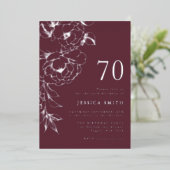 Luxury Floral Line Art 70th Birthday Silver 箔招待状 (立ち正面)