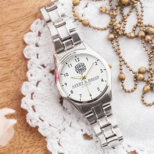 Luxury Floral Monogram Letters with Couple's Names 腕時計