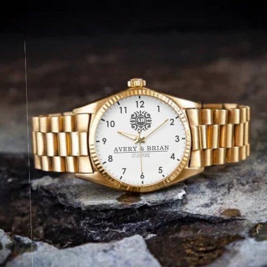 Luxury Floral Monogram Letters with Couple's Names 腕時計