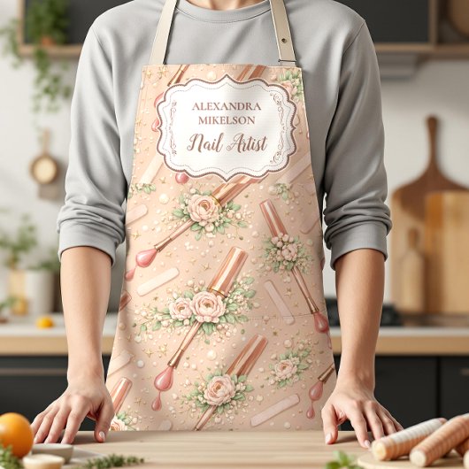 Luxury Floral Nail Artist Business エプロン