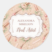 Luxury Floral Nail Artist Business ラウンドシール (正面)