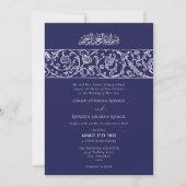Luxury Floral Royal Blue Islamic Muslim Wedding 招待状 (正面)