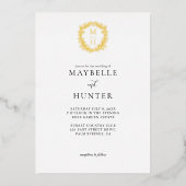 Luxury Floral Vine Crest Monogram Wedding Photo 箔招待状 (正面)