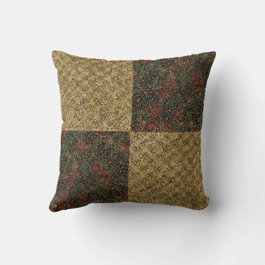 Luxury Flowers and Gold Pattern ,Gold Black Red  クッション (裏面)