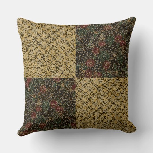 Luxury Flowers and Gold Pattern ,Gold Black Red  クッション (裏面)