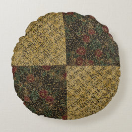 Luxury Flowers and Gold Pattern ,Gold Black Red  ラウンドクッション