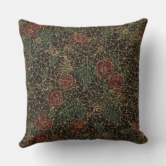 Luxury Flowers Pattern,Gold Black Red Green クッション (裏面)