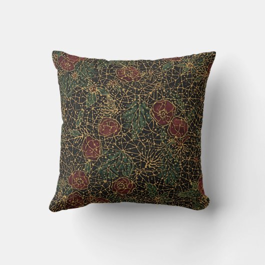 Luxury Flowers Pattern,Gold Black Red Green クッション (裏面)