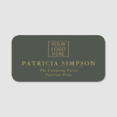 Luxury Forest Green & Golden Accent：ロゴ 名札 (正面)