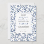 Luxury French Toile de Jouy Blue Wedding Invite 招待状 (正面)