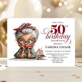 Luxury Funny Lady 50th Birthday Cartoon Humor  招待状