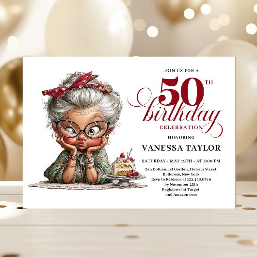 Luxury Funny Lady 50th Birthday Cartoon Humor  招待状