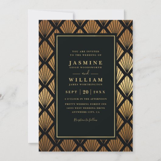 Luxury Geometric shells Elegant QR Code Wedding 招待状 (正面)