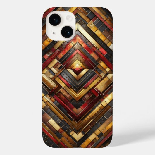 Luxury Geometric Wood Inlay Phone Case Red،gold Case-Mate iPhoneケース (裏面)