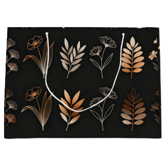 Luxury Ginkgo & Floral Line Art Gift Carrier Bag ラージペーパーバッグ