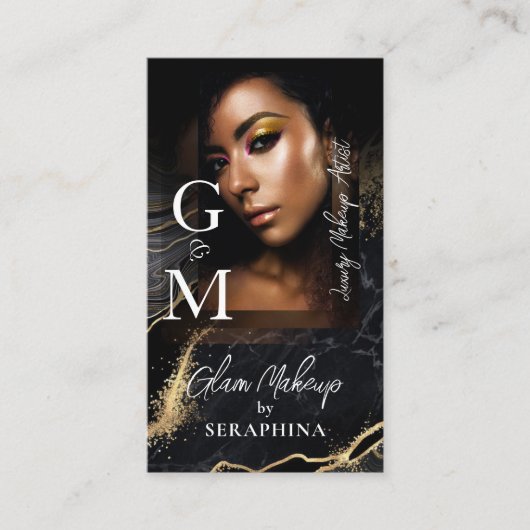 Luxury Glam Beauty Makeup Artist Black Gold Agate 名刺 (正面)