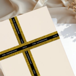 Luxury Glam Black And Gold Sparkle Glitter Typo サテンリボン