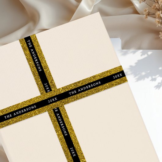 Luxury Glam Black And Gold Sparkle Glitter Typo サテンリボン