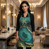 Luxury Glam Chic Teal Turquoise & Gold Agate Geode エプロン