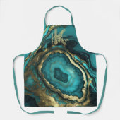 Luxury Glam Chic Teal Turquoise & Gold Agate Geode エプロン (正面)