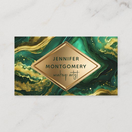 Luxury Glam Emerald Green and Gold Agate Marble 名刺 (正面)
