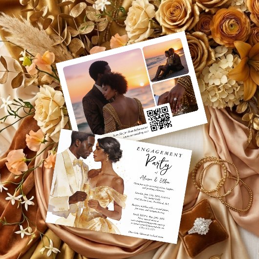 Luxury Glam Gold Couple Wedding Engagement TMF26 招待状