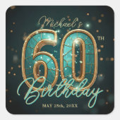 Luxury Glam Teal and Gold 60th Birthday Party スクエアシール (正面)