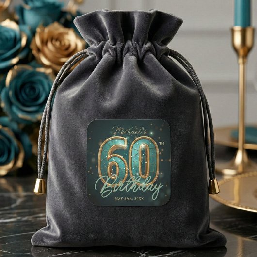 Luxury Glam Teal and Gold 60th Birthday Party スクエアシール