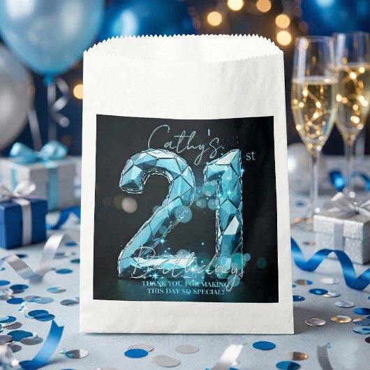 Luxury Glam Teal Blue Crystal 21st Birthday Party フェイバーバッグ