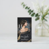 Luxury Glamor Hair Stylist Salon Black Gold Agate 名刺 (スタンド正面)