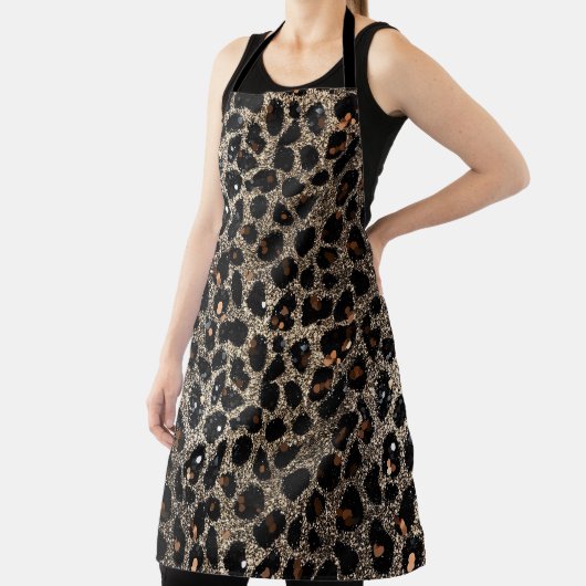 Luxury Glitter Brown Black Gold Leopard Pattern エプロン (インサイチュ)