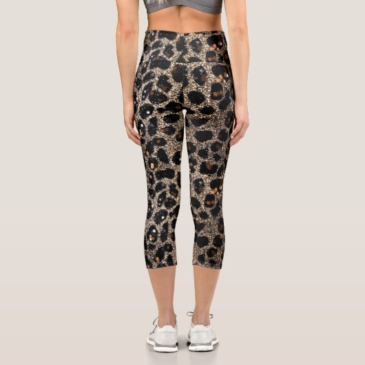Luxury Glitter Brown Black Gold Leopard Pattern カプリレギンス (裏面)