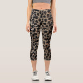 Luxury Glitter Brown Black Gold Leopard Pattern カプリレギンス (正面)