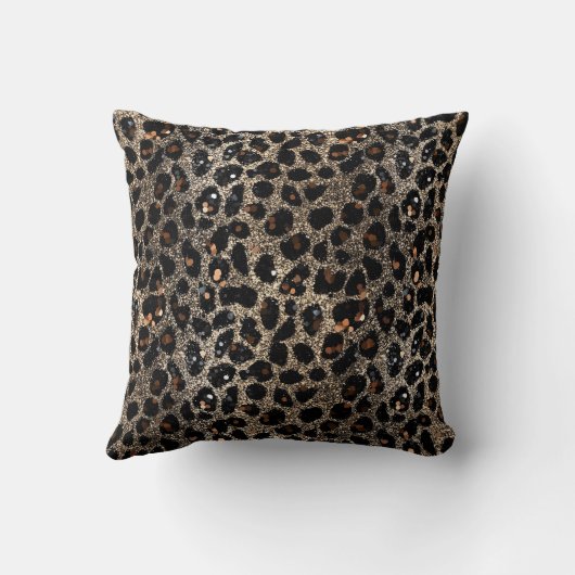 Luxury Glitter Brown Black Gold Leopard Pattern クッション (裏面)