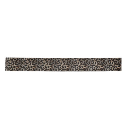 Luxury Glitter Brown Black Gold Leopard Pattern サテンリボン (正面)
