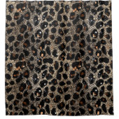 Luxury Glitter Brown Black Gold Leopard Pattern シャワーカーテン (正面)