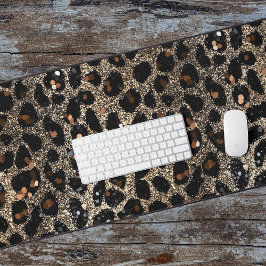 Luxury Glitter Brown Black Gold Leopard Pattern デスクマット