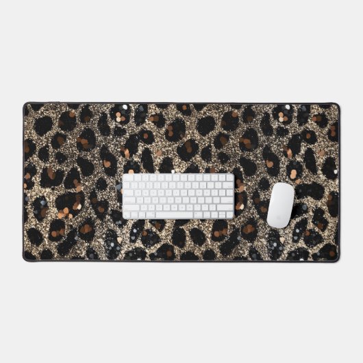Luxury Glitter Brown Black Gold Leopard Pattern デスクマット (キーボード&マウス)