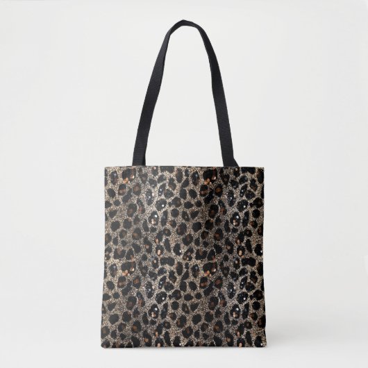 Luxury Glitter Brown Black Gold Leopard Pattern トートバッグ (正面)