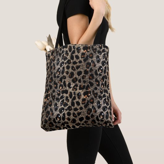 Luxury Glitter Brown Black Gold Leopard Pattern トートバッグ (クローズアップ)
